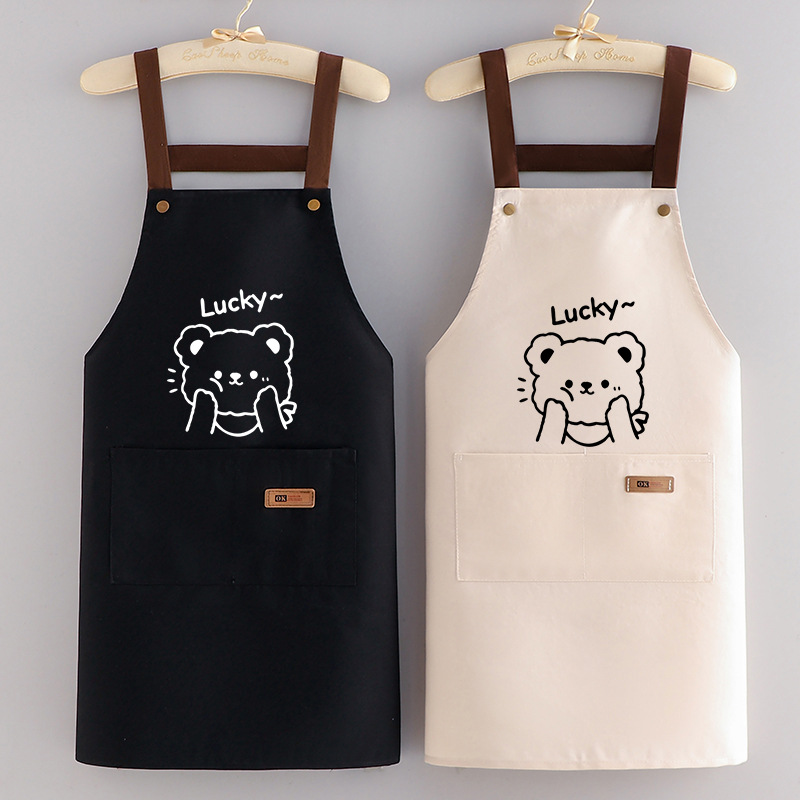 帆布卡通围裙家用厨房防污耐磨做饭围腰印字餐饮工作服女情侣款