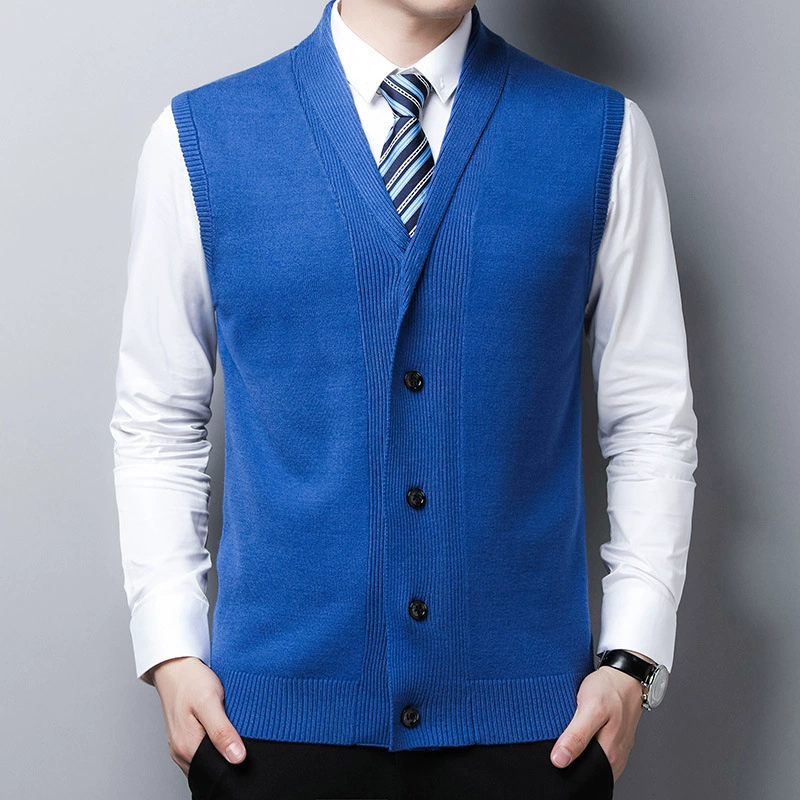 Весенний и осенний мужской кардиган свитер жилет корейские тренды костюм жилет отворот трикотажный без рукавов