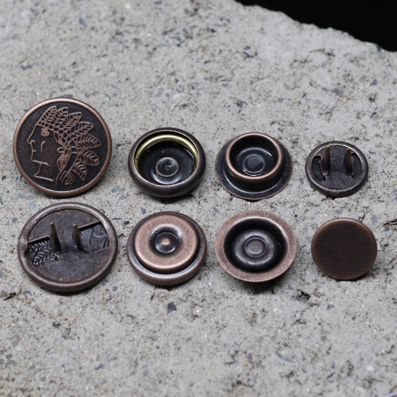 17mm インディアンヘッド レッドブロンズ 二本針 ラージホワイトバックル アメリカンカーキ アメリカンレトロコート レザーバックル