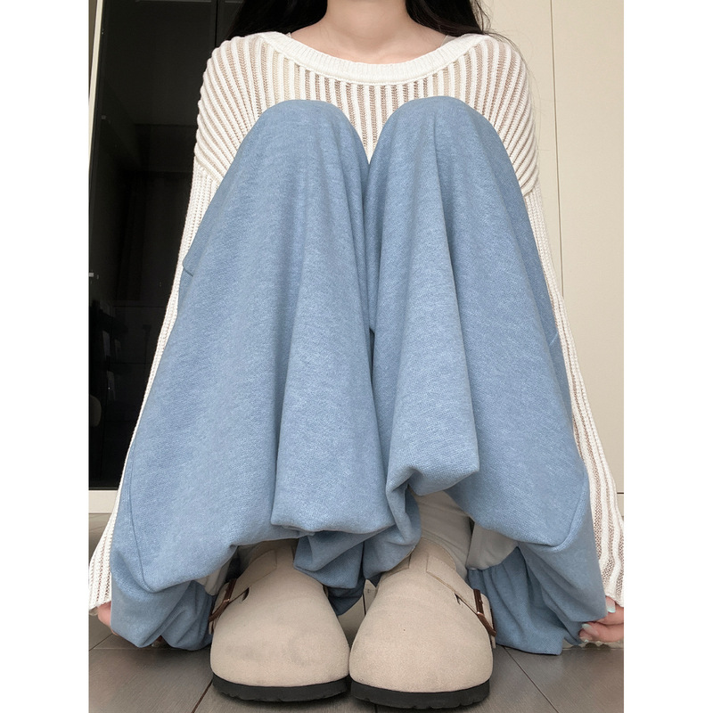 Blue Glutinous Rice Flower Bud Skirt Pants for Women, New Autumn Style, High-Waisted, Slimming, Straight Loose Lantern Wide-Leg Pants, Japanese and Korean Casual Style