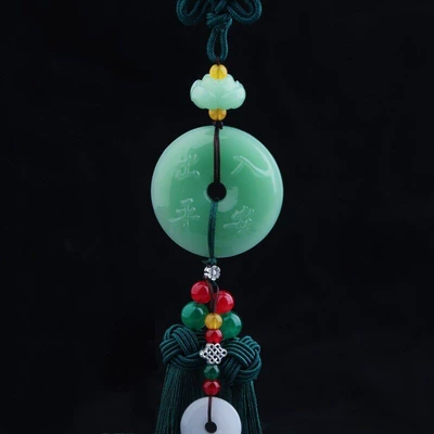 Green Jade Access Ping An Car hanging - double-sided-safety-buckle-for-safe-entry-and-exit-green-tassel