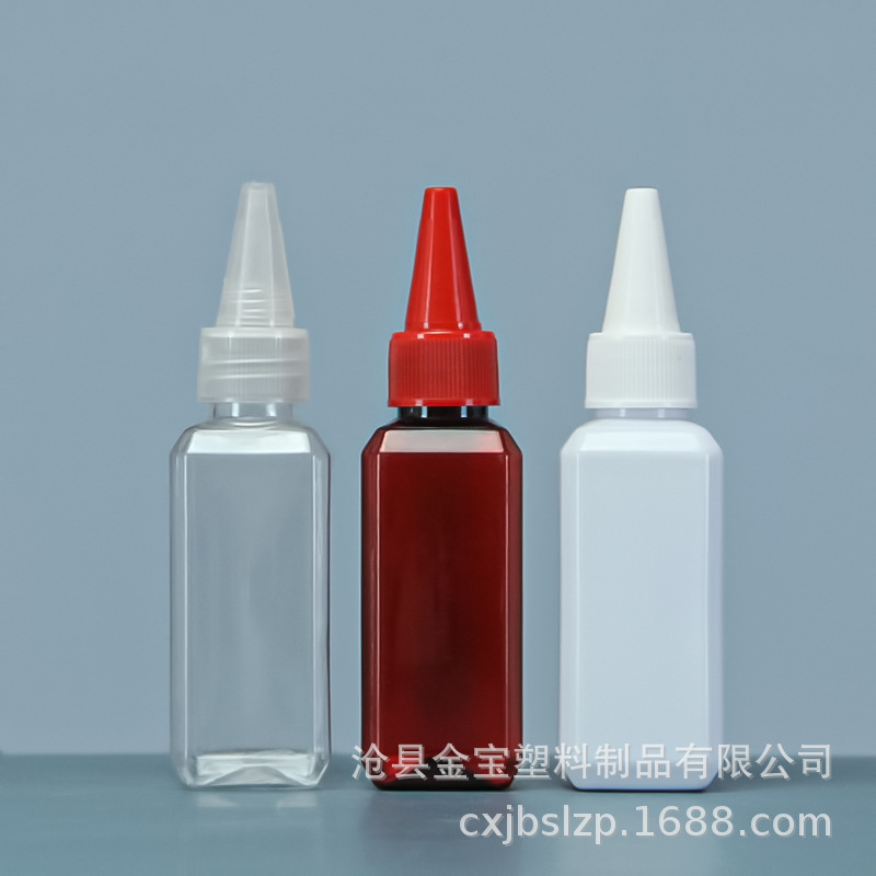 En stock 50ml botella de boca puntiaguda 50ml botella de plástico botella de recubrimiento botella de compresión botella de mezcla de color loción pigmento sub-botella