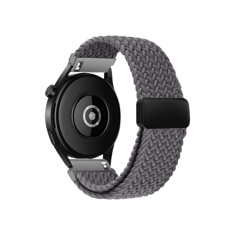 Correa de reloj deportiva trenzada de nailon con hebilla magnética de cuatro puntos y anilla metálica, compatible con las series Huawei, Samsung y Garmin.