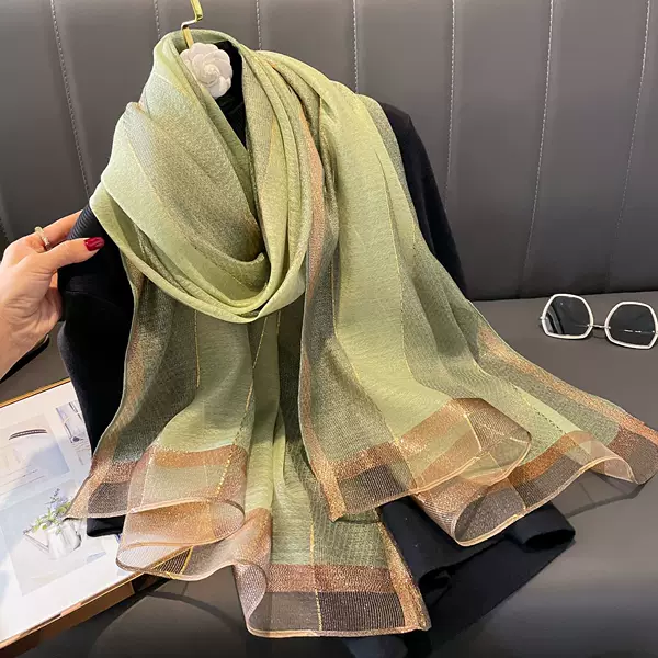 Korean Style Fashion Silk Elegant Scarf Women's Winter Striped Retro High-end Shawl Outer Wear Scarf New Style