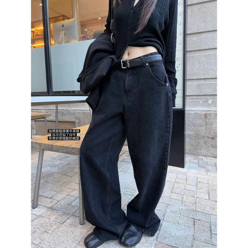 3792 # Superniniyy Thickeneded Black and White Cow Super Easy to Wear Normcore Jeans Loose Slimming Look Casual Pants