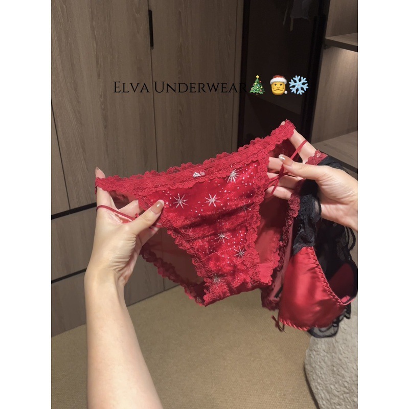 圣诞限定丝绒雪花红色蕾丝内裤女2025新款性感低腰纯欲风三角裤