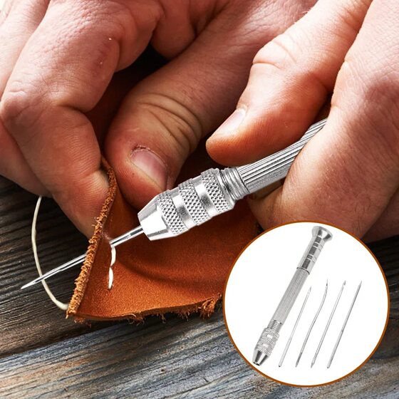 Leather sewing awl set replaceable multifunctional shoe repair kit perforated nylon sewing thread