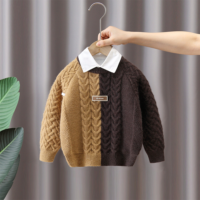 6513 suéter a juego de colores para niños 2025 nueva ropa de otoño e invierno ropa de moda para niños suéter de punto de moda para niños suéter de otoño image 1