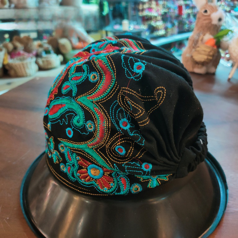 Chapeau haut de forme vide en toile brodée de style ethnique pour femmes, foulard élastique réglable pour voyage et photo_voghion.com