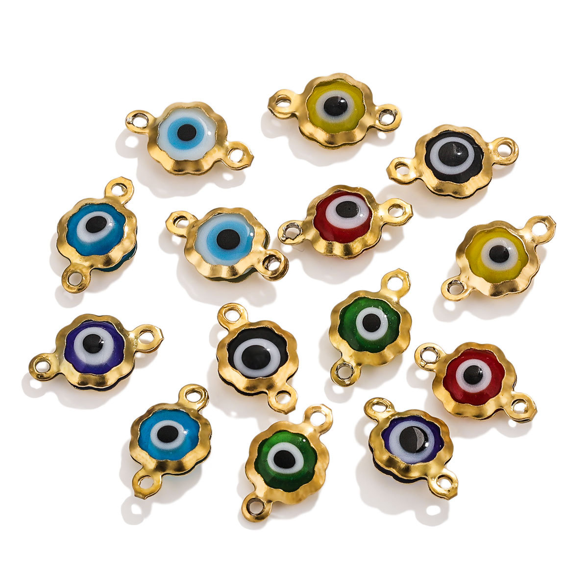 Color-Preserving Stainless Steel Plated 18K Real Gold 6mm Single/Double-Ring Double-Sided Oil Dripping Devil Eye Pendant Diy Connection Accessories display picture 5