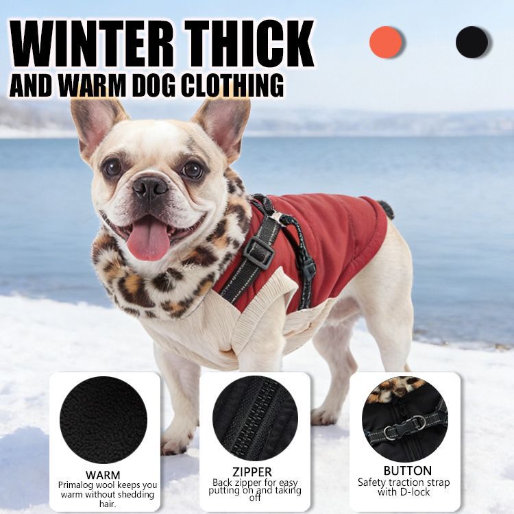 Winter Dog Clothes Zippered Puppy Jacket Leashable Windproof Thickened Warm Pet Clothing_voghion.com