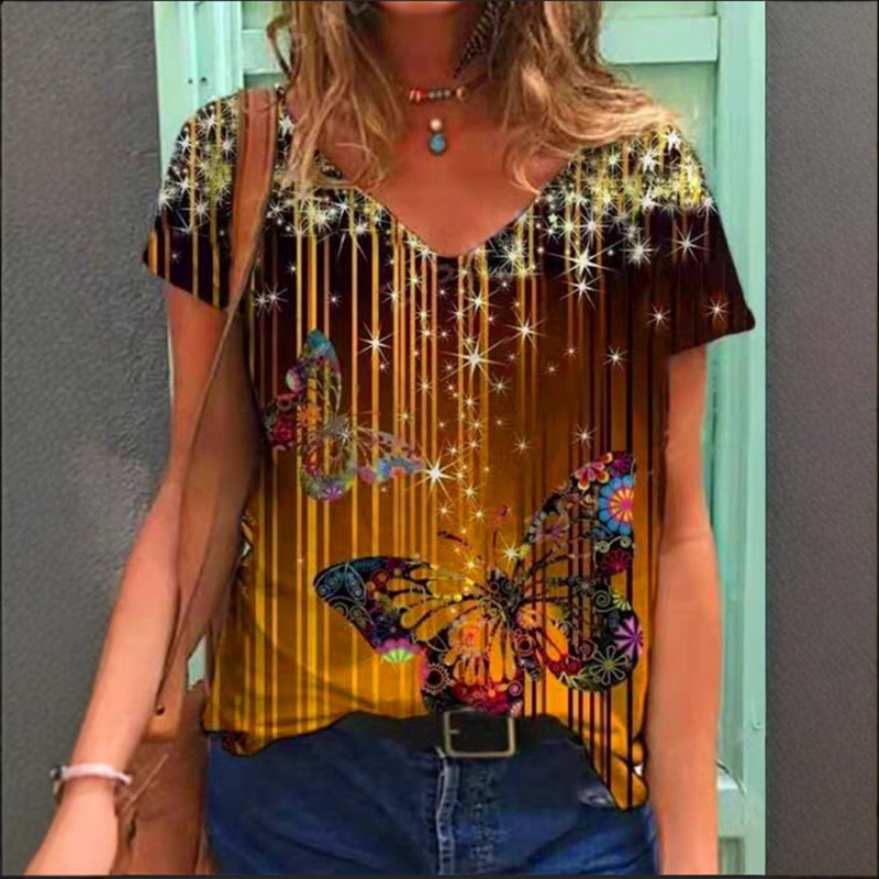 2025 Source Manufacturer Export New Women's V Neck Short-Sleeved Tops Sexy 3D Animal Print T-Shirts