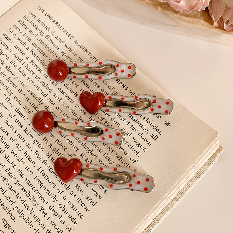 Red Wave Dot Love Metal Hairpin Girly Temperament Bangs Clip Hairpin Side Broken Hair Duckbill Hairpin Hair Accessories 2