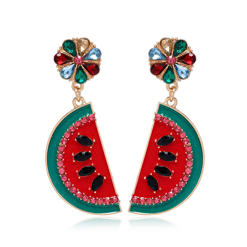 European And American Fashion Exaggerated Fresh Emulational Fruit Thin Earrings Simple Retro Alloy Dripping Watermelon Earrings display picture 1