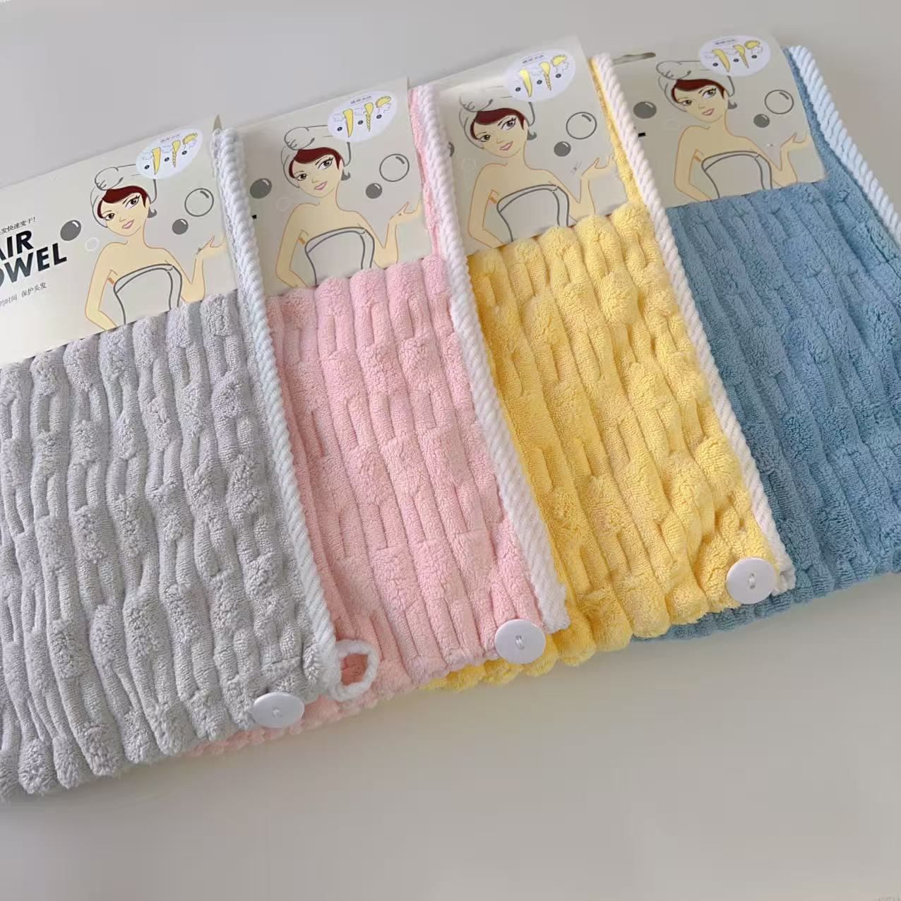 Fabricante de coral en stock simple sombrero de cabello seco para adultos suave absorción de agua bolsa de baño doméstica toallitas rápidas para secar el cabello
