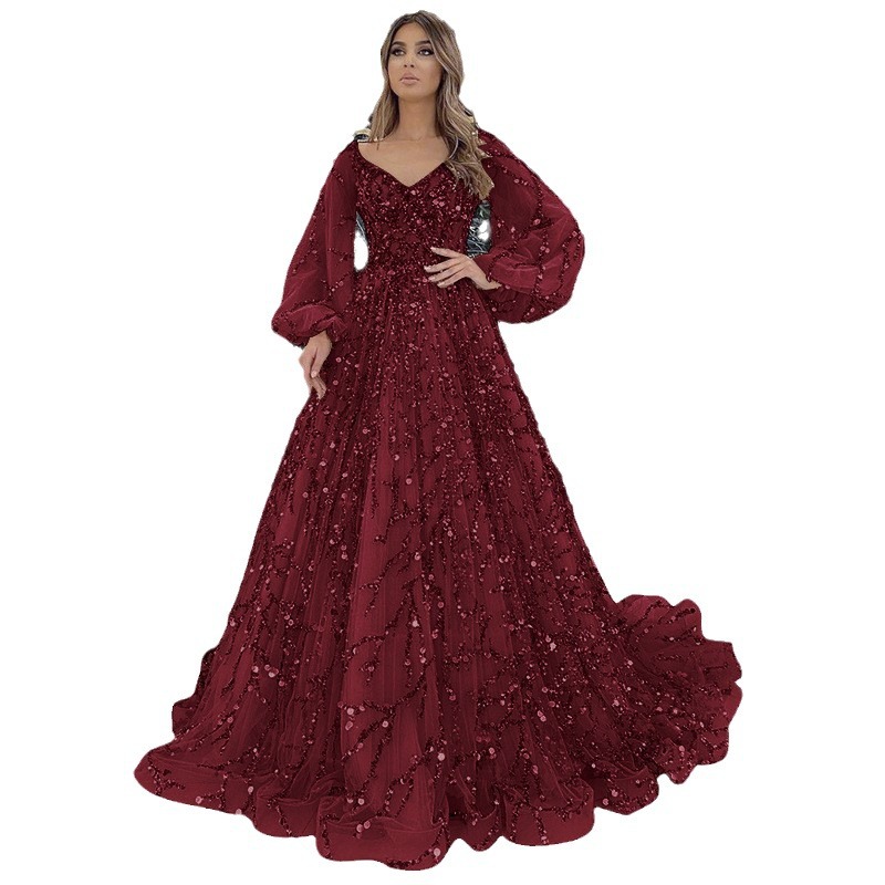 2025 transfronterizo nuevo oro industria pesada con cuentas vestido de noche de lujo Sexy alta sociedad Aura Queen vestido largo SC7109