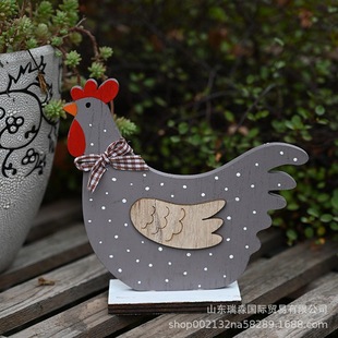Cross-border Hot Easter Decoration Wooden Cock Ornaments Easter Desktop Ornaments Atmosphere Arrangement