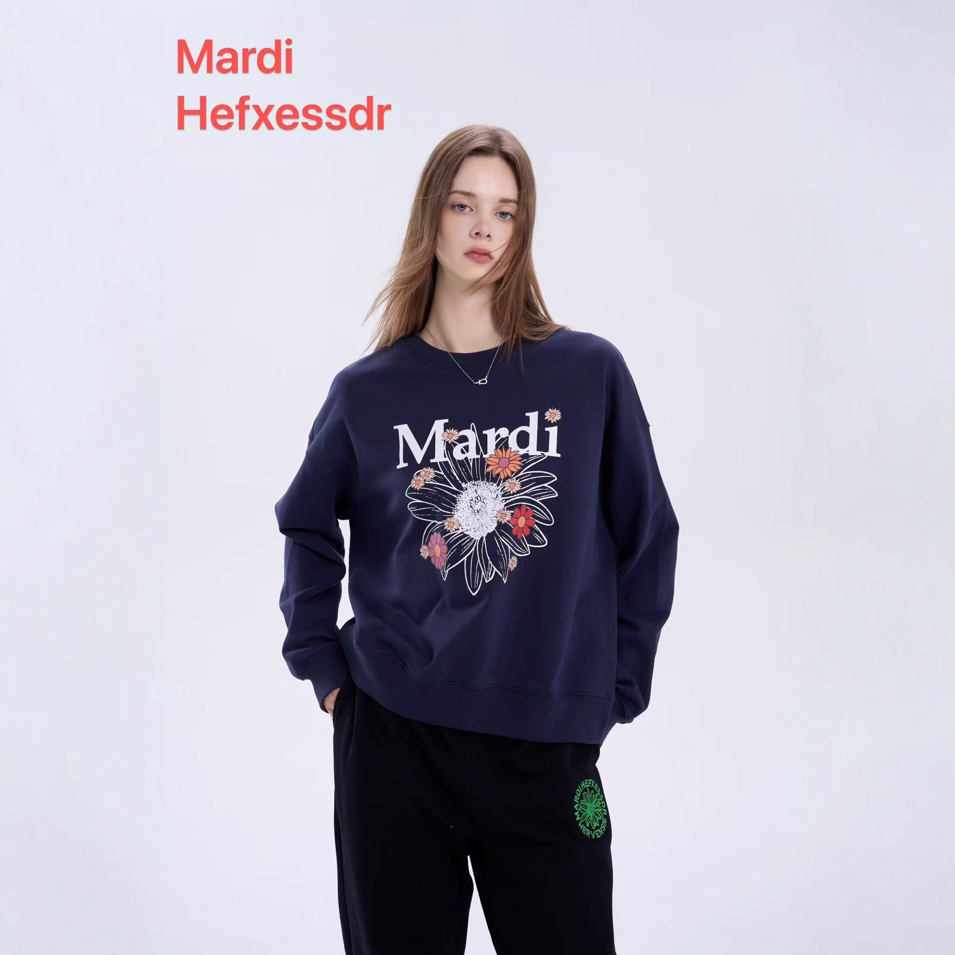 New MardiHefxessdr women's sweatshirt with daisy print, casual loose round neck, Jimo women's clothing.