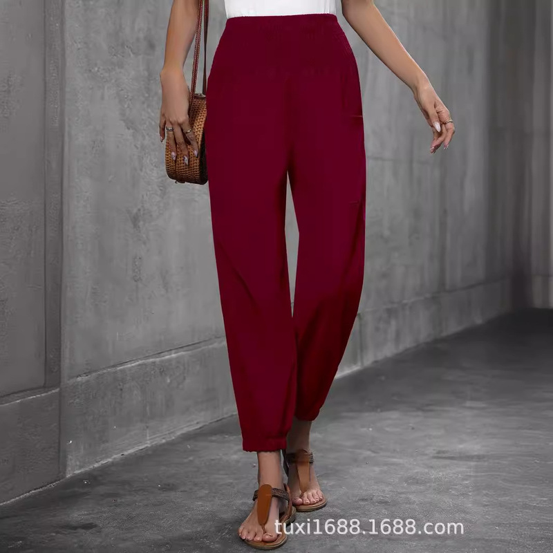 Amazon Independent Station European and American Cross-border Export Women's Pure Color Flap Pocket Pants High Waist Jogging Pants Casual Pants Leggings