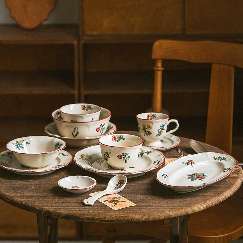 Tableware, retro set, ceramic dinner plate, soup bowl, Birthday gift