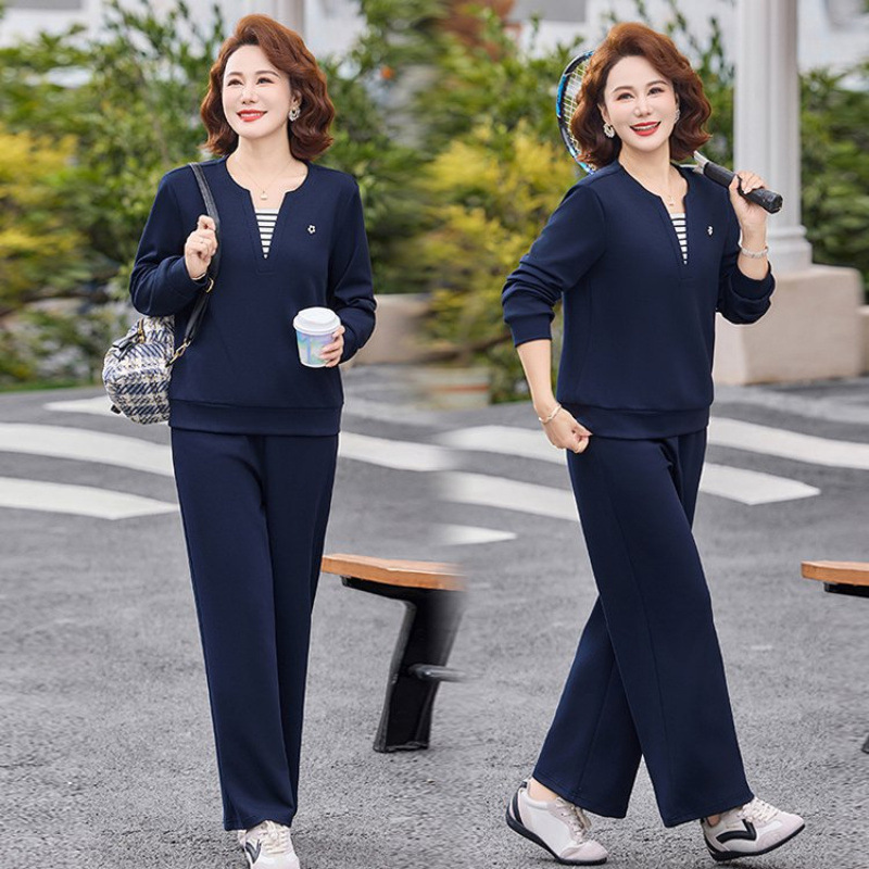 Trendy Mom Spring Sportswear Set Fashionable New Style for Middle-Aged and Elderly Women Spring and Autumn Casual Plus Size Sweatshirt Two-Piece Set Trendy Mom Spring Sportswear Set Fashionable New Style for Middle-Aged and Elderly Women Spring and Autumn Casual Plus Size Sweatshirt Two-Piece Set