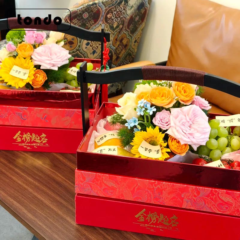 Guofeng Graduation Season Gold List Título Boja de regalo de banquete de ingreso a la universidad doble capa caja de regalo de alta calidad caja de embalaje de frutas