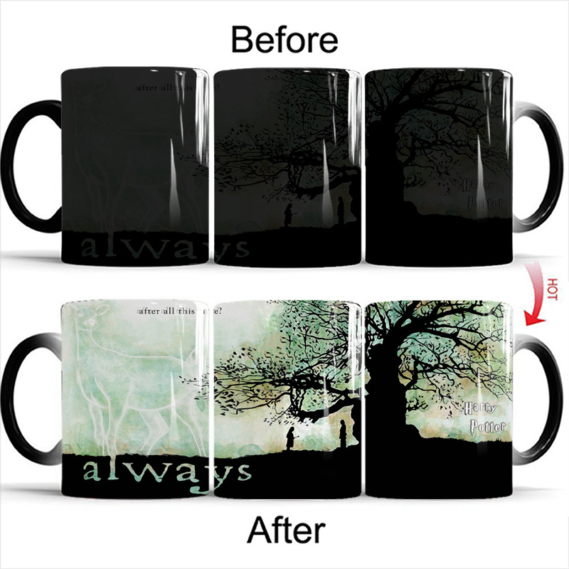 Harry Potter Live Mapa de color cambiante taza de dibujos animados película y televisión periférico de estilo europeo de cerámica simple oficina sensible a la temperatura