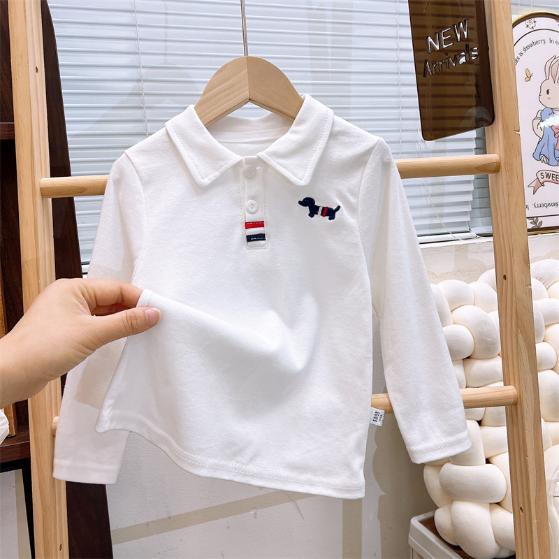 Camiseta de manga larga para niños, algodón puro, nuevo estilo de otoño, camisa POLO para niños, capa base para bebés, tops para niñas, ropa infantil al por mayor