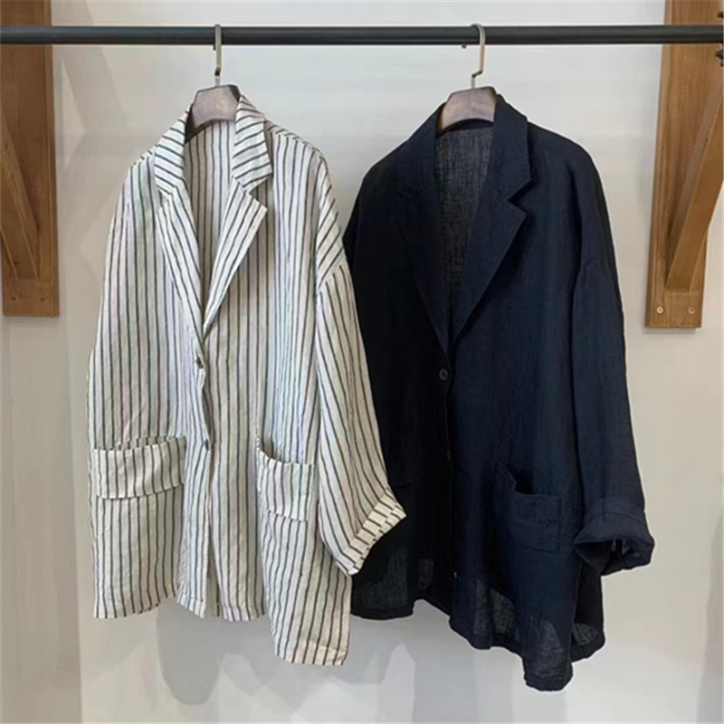 Vintage Artistic Linen Suit for Women, Autumn New Japanese Style, Loose Casual Simple Versatile Old Money Style Blazer