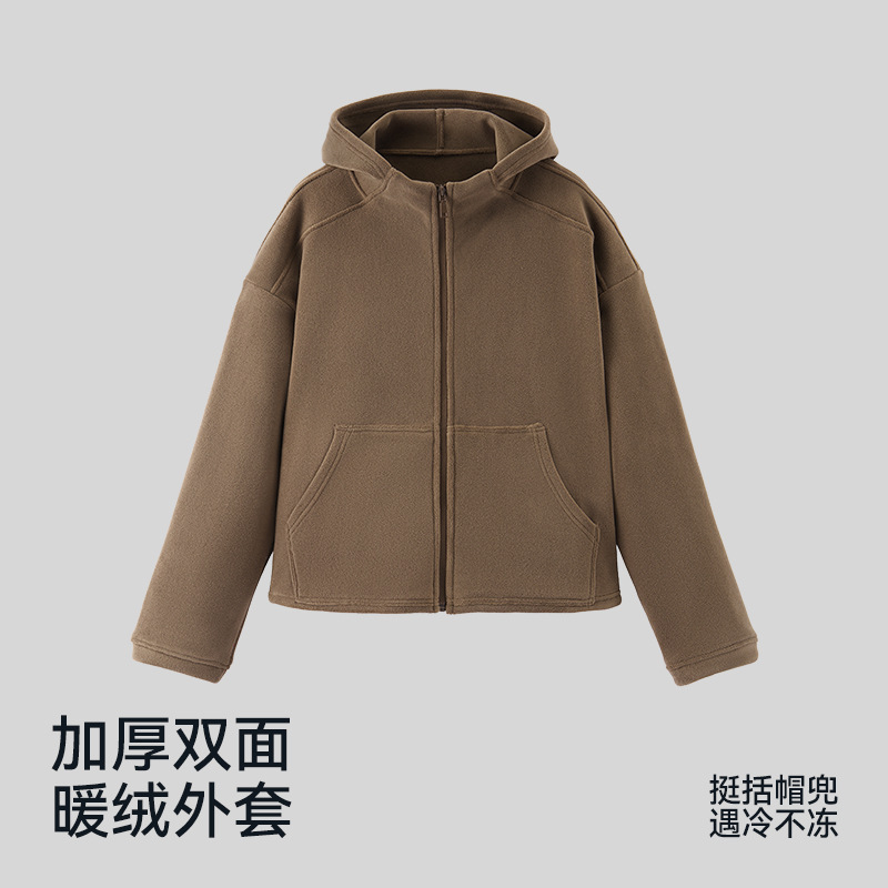 【Thickened】Fleece-Lined Warm Windproof Loose Simple Versatile Pocket Hooded Outdoor Sports Casual Jacket for Women