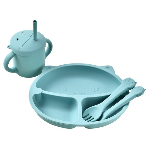 跨境婴儿硅胶辅食碗餐盘水杯套装防滑分格吸盘自主进食儿童餐具