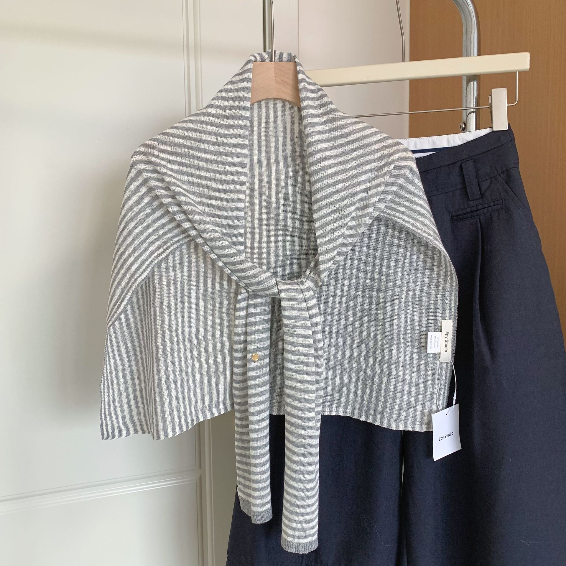 【Large T-Shaped Striped Shawl】Summer Lightweight Bamboo Linen Ice Silk Shawl, Versatile for Commuting, Neck Protection, Air Conditioning Cape