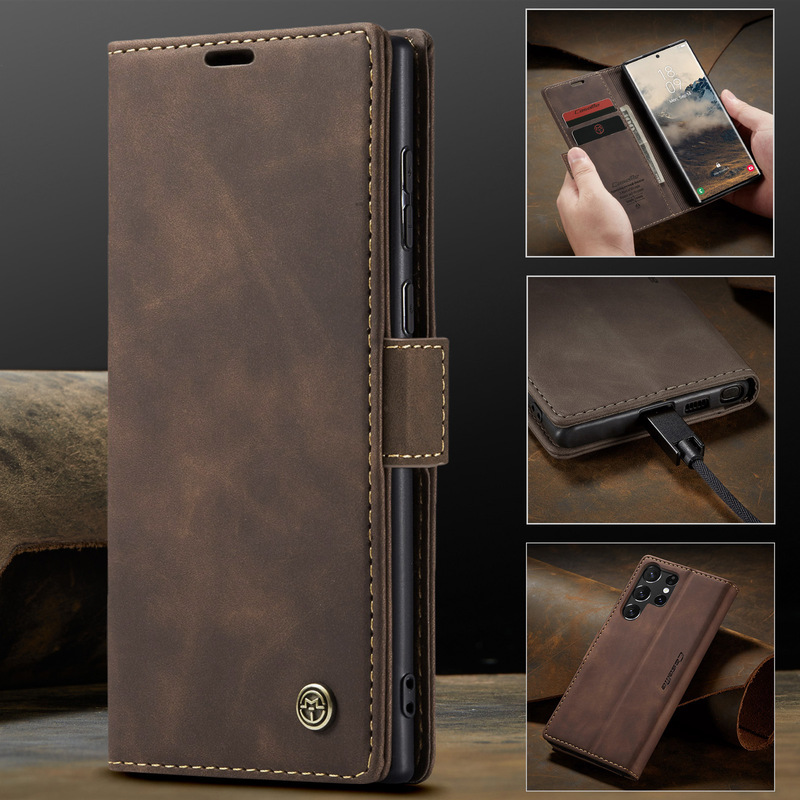 For Samsung S25Ultra phone case S25Edge anti-theft brush S24/S23 card holder S22 leather case