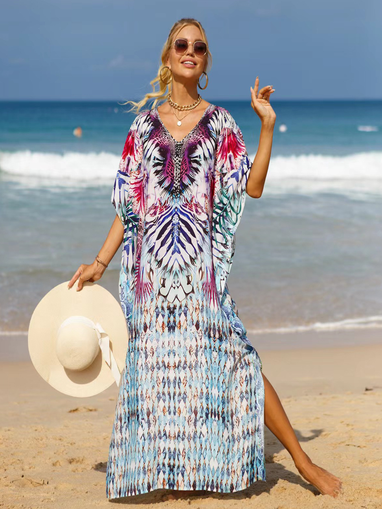 19 colores transfronterizos europeos y americanos populares rayón playa blusa Bohemia playa vestido más tamaño vestido 511