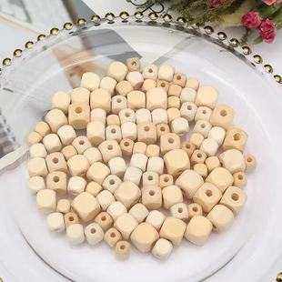 Lotus Wood Square Punched Wood Beads Hemu 8-20 Blank Game Dice DIY Log Loose Beads Rounded Corner Sand Pool Wood Particles