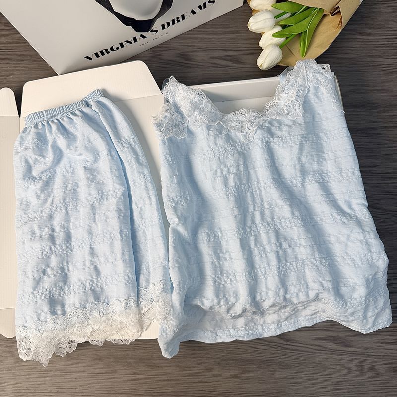 Nuevos pijamas transfronterizos con cojín de pecho mujeres nubes de verano de algodón con pantalones cortos dulces y lindos juegos de ropa para el hogar