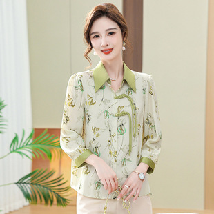 2025 Mother Foreign Style Summer T-shirt 40 50 Middle-aged and Elderly Women's Chiffon Shirt New Chinese Top Shirt
