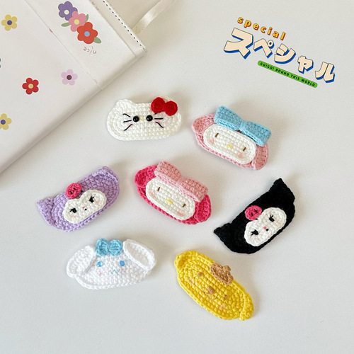 Japanese Sanrio handmade woolen knitted children's hair clips Internet celebrity Melody girls hair accessories cute side clips
