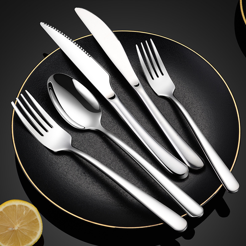 French elegant stainless steel tableware suit Western food knife, fork and spoon hotel steak knife stainless steel round spoon wholesale