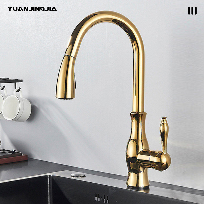 Cross-Border Retro French Pull-Out Faucet Multi-Functional Home Kitchen Sink Sink Hot and Cold Rotating Faucet