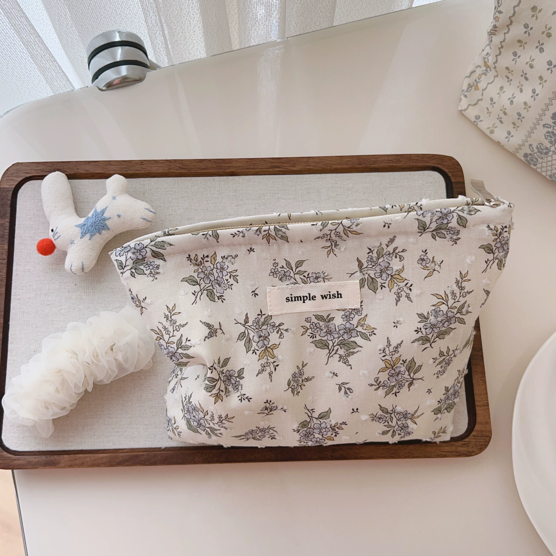 【Suxibu Bag】Корейская версия простая и элегантная белая подложка, литературный синий принт хлопковая ткань маленький косметичка косметичка для мобильного телефона
