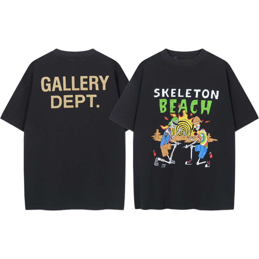 Galería Dept. SKELETON BEACH Skull Beach temático impresión suelta camiseta de manga corta casual