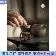 一纪中式铜鼓墩形五足盖置茶器茶壶盖子托盖碗盖托茶席功夫小摆件