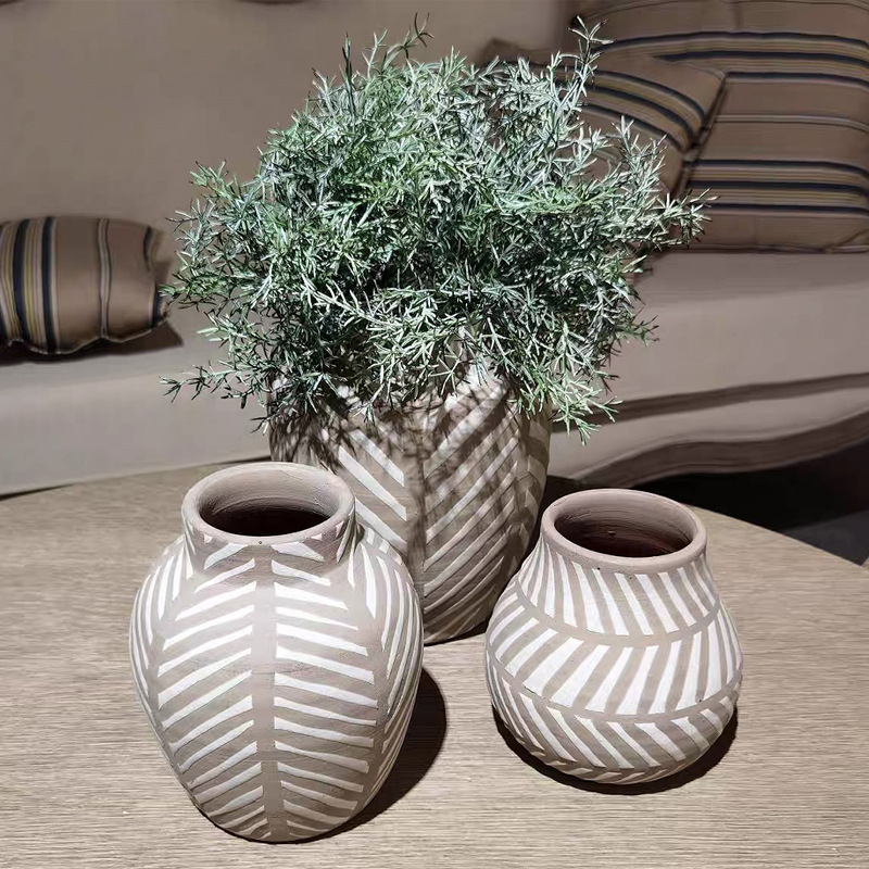 Nordic creative striped ceramic vase home Model Room cross-border export flower arrangement soft decoration living room entrance decoration