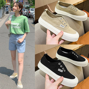 2024 New Summer Breathable Canvas Shoes for Women Ins Trbottomy Super Hot Korean Style Sneakers Two-Wear One-Leg Thick-Soled Fisherman Shoes
