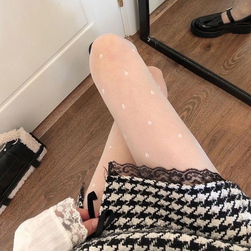 Love white silk stockings, summer thin sweet butterfly knot white pantyhose Lolita round black silk 19 not