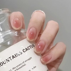 法式腮紅暈染穿戴甲霧桃美甲貼片可拆卸假指甲片美甲成品指甲貼片