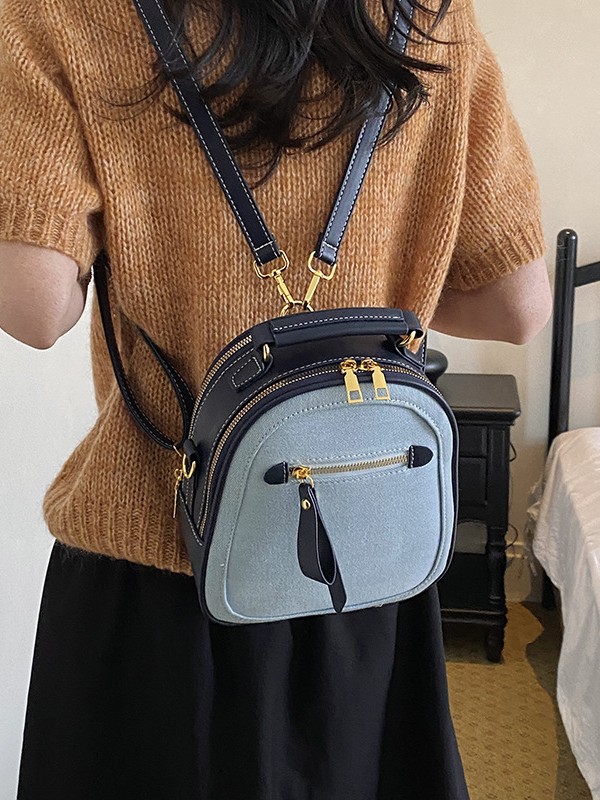 Transfronterizos nuevos denim retro color mochila de comercio exterior moda mochila de ocio de mujer mochila de estilo universitario