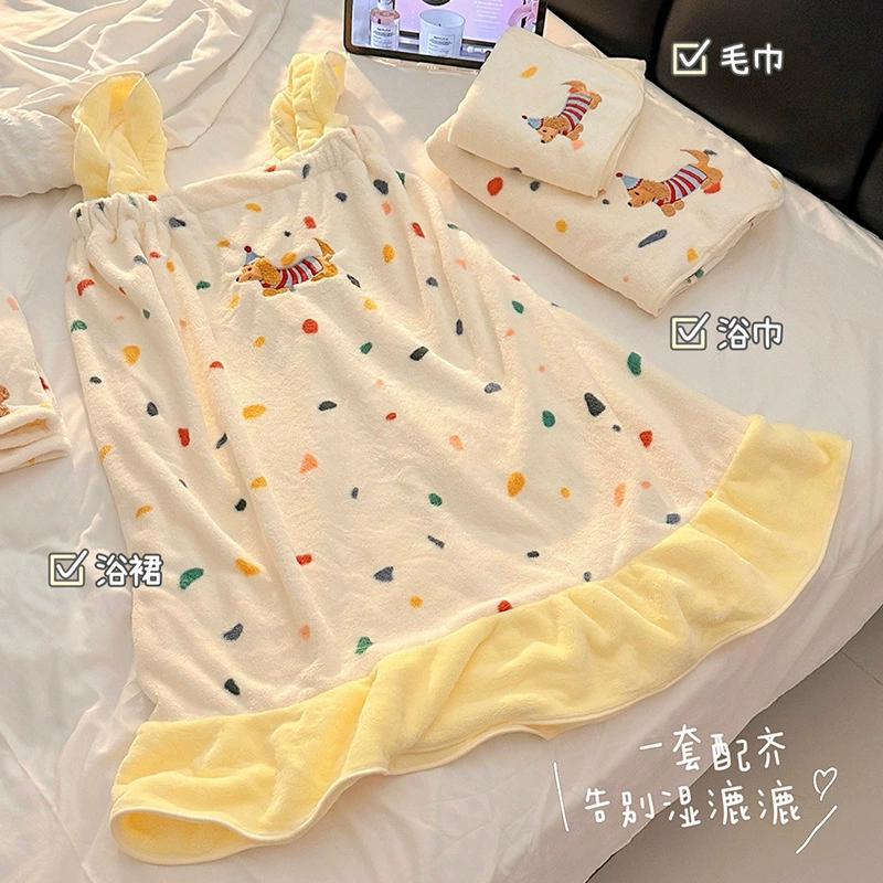 Quick dry soft bathrobe, hair towel, bath towel, set, loose fit, lifting effect