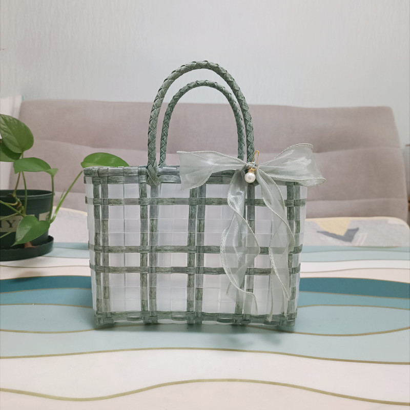 756g Weight Open Closure Type Double Handle Strap Type Handbag Bags Type Holiday, Travel Occasion PVC Material Plaid Pattern All Seasons Season Women's Gender Cute, Vacation Style Square Shape Large Size Women's Cute Vacation Plaid PVC Shopping Bags 23
